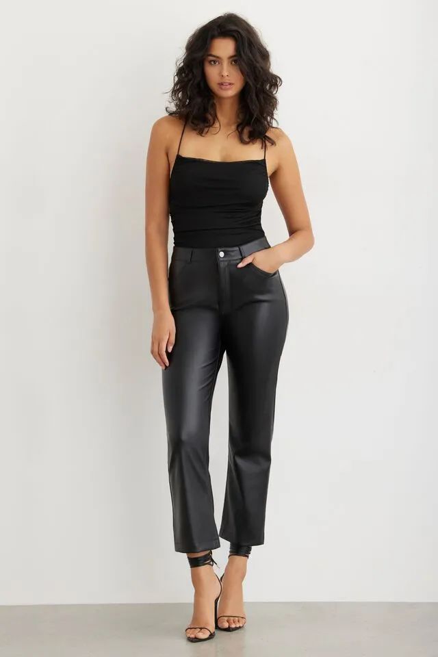 Alexa Cropped Faux Leather Flare Pants | Dynamite Clothing