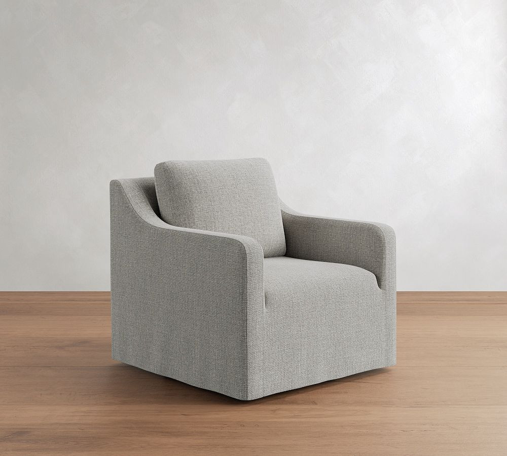 Maxine Slipcovered Swivel Armchair, Polyester Wrapped Cushions, Sunbrella(R) Performance Slub Tweed Ash | Pottery Barn (US)