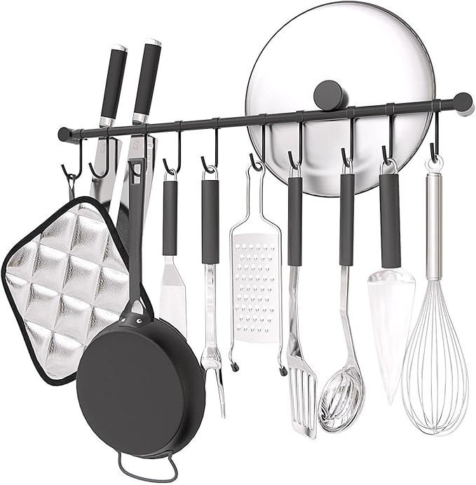 304 Stainless Steel Kitchen Utensil Hanger 30 Inch Wall Mount Black | Amazon (US)