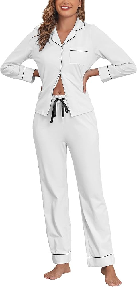 Veseacky 100% Cotton Pajamas for Women Set Long Sleeve Button Down Sleepwear Soft Pjs Lounge Sets... | Amazon (US)