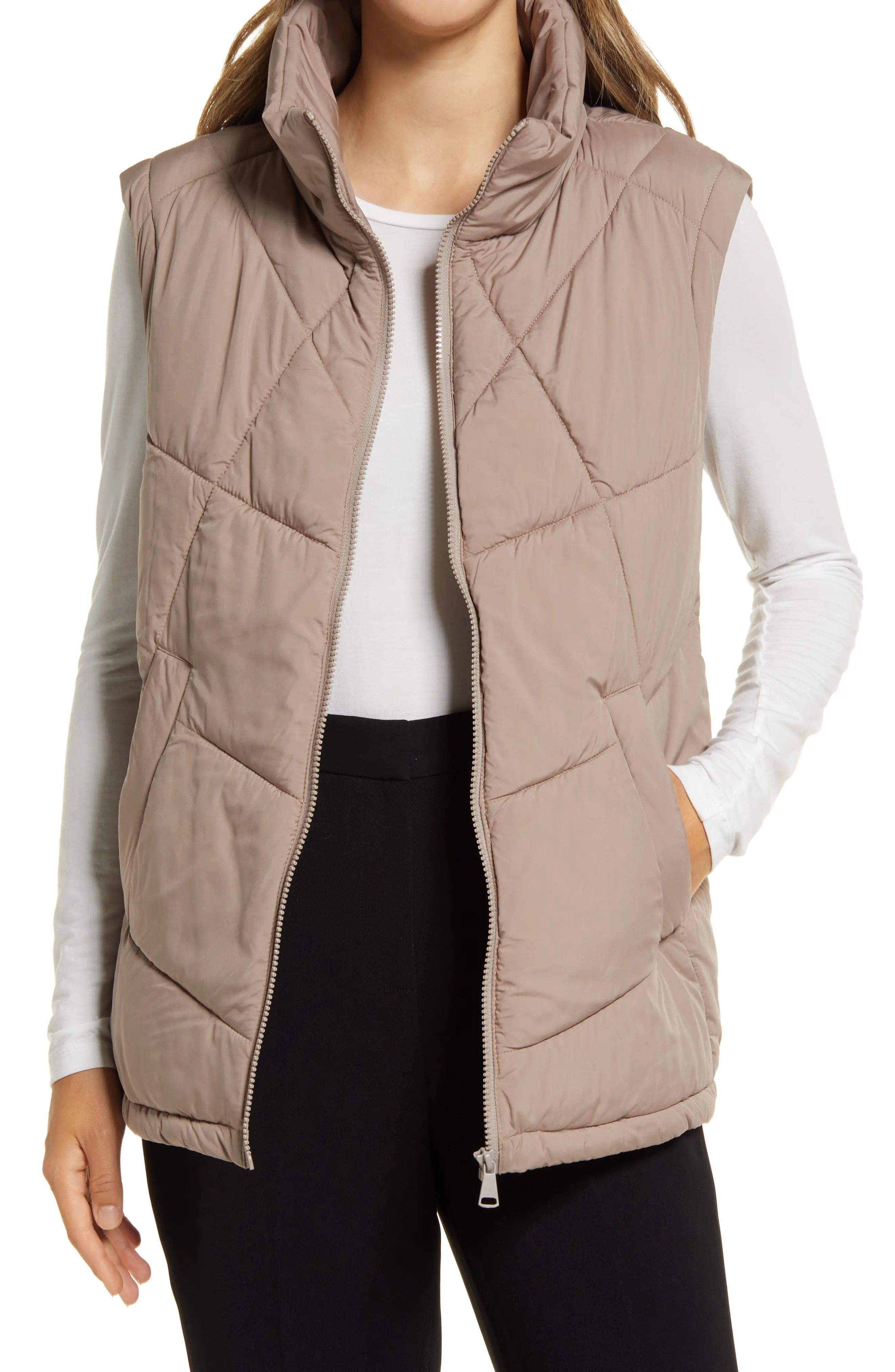 Nordstrom Women's Stand Collar Puffer Vest in Tan Iced Coffee at Nordstrom, Size Medium | Nordstrom