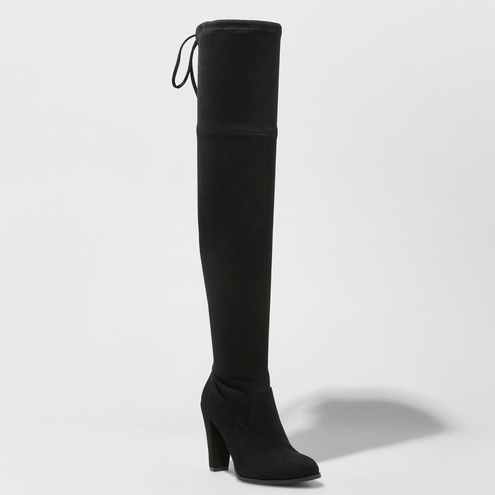 Women's Nikka Heeled Over the Knee Sock Boots - A New Day Black 6 | Target