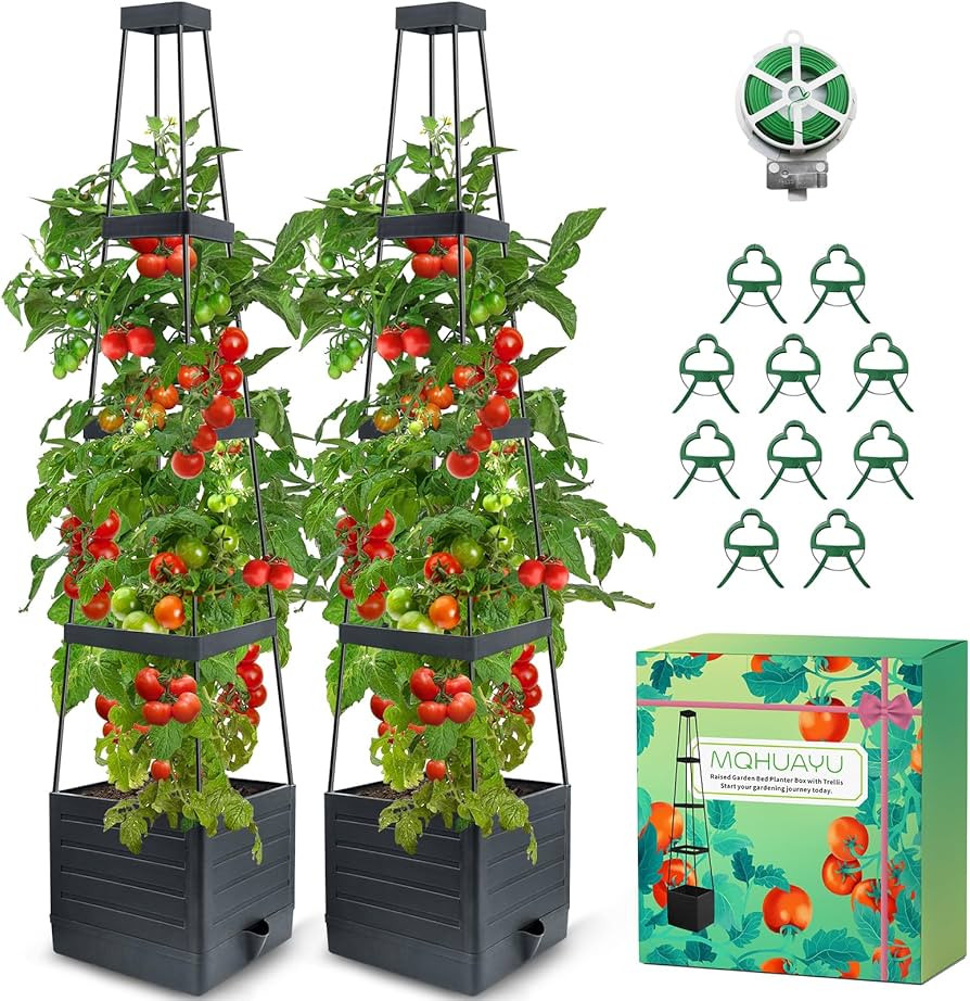2-Pack Tomato Planter with Trellis, 57" Self-Watering Raised Garden Bed Planter Box, Tomato Cages... | Amazon (US)