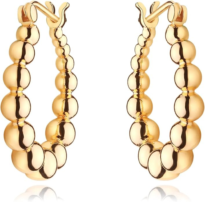 MEVECCO Gold Chunky Huggie Hoop Earring 18K Gold Plated Dainty Handmade Hypoallergenic Sleeper Ho... | Amazon (US)