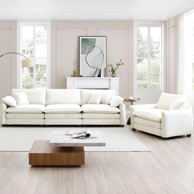 Beige Corduroy : Mid-century Modern Grace. Comfortable Seating Option For Living Room 2 With 3, Single Seat And 4 Pillows Home Happiness | Wayfair North America