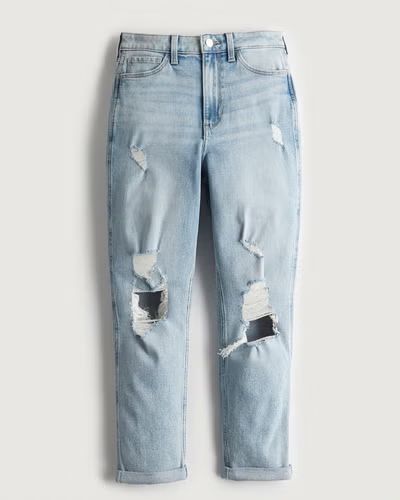 Ultra High-Rise Ripped Light Wash Mom Jeans | Hollister (US)