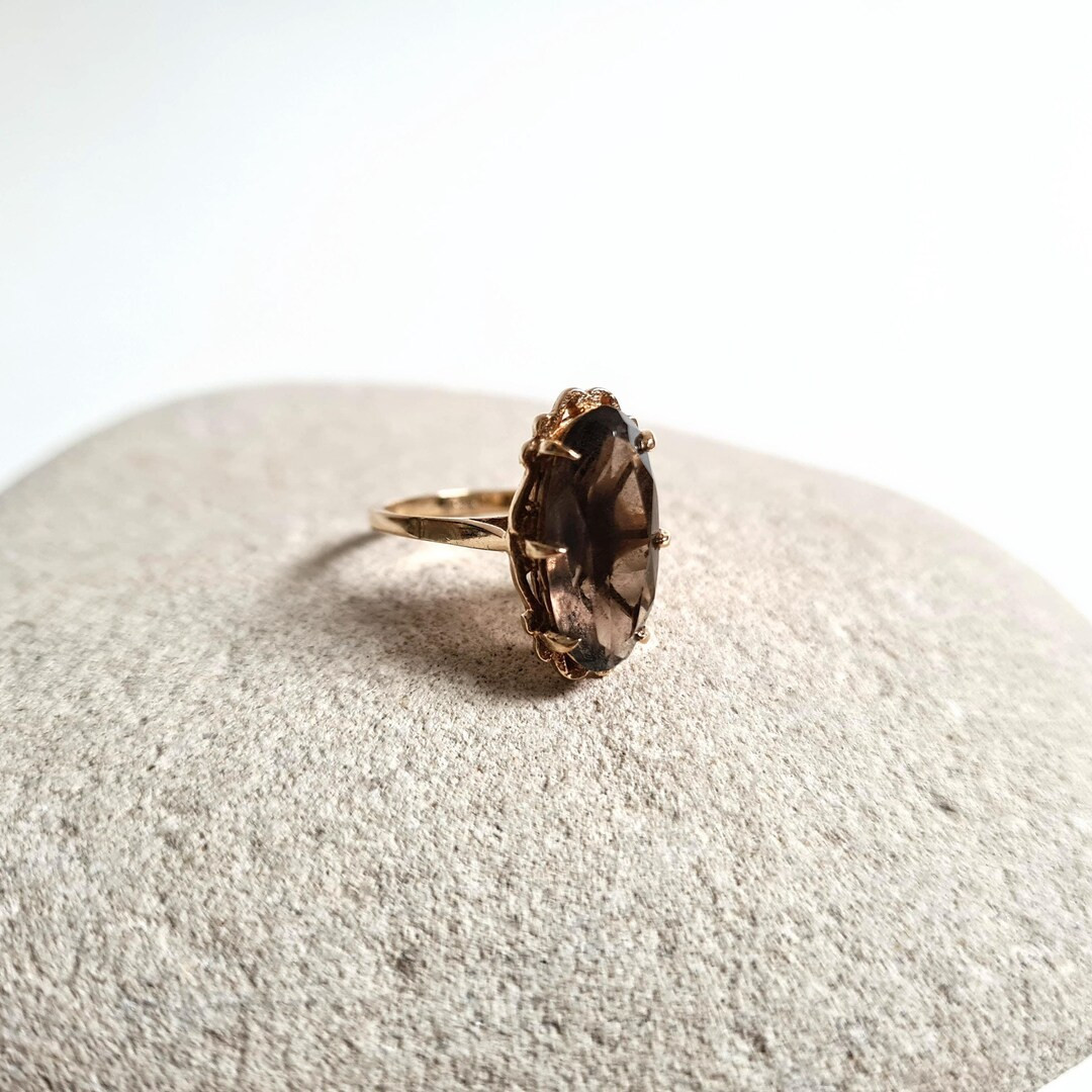 Vintage 1979 9ct Gold Oval Smoky Quartz Solitaire Dress Ring, Size 5.5, Weight 2.6g, UK Hallmark,... | Etsy (US)