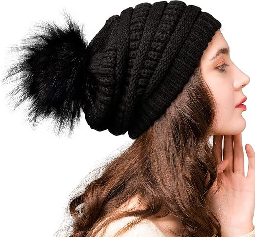 FURTALK Womens Winter Knit Slouchy Beanie Hat Warm Skull Ski Cap Faux Fur Pom Pom Hats for Women | Amazon (US)