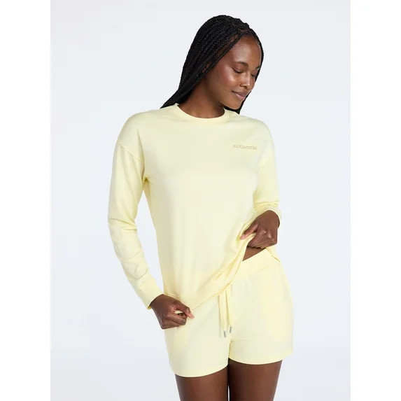 Joyspun Women's French Terry Knit Long Sleeve Lounge Sleep Top, Sizes XS-3X | Walmart (US)