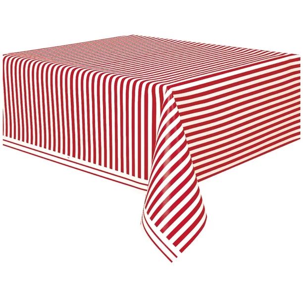 Red Striped Plastic Party Tablecloth, 108 x 54in | Walmart (US)