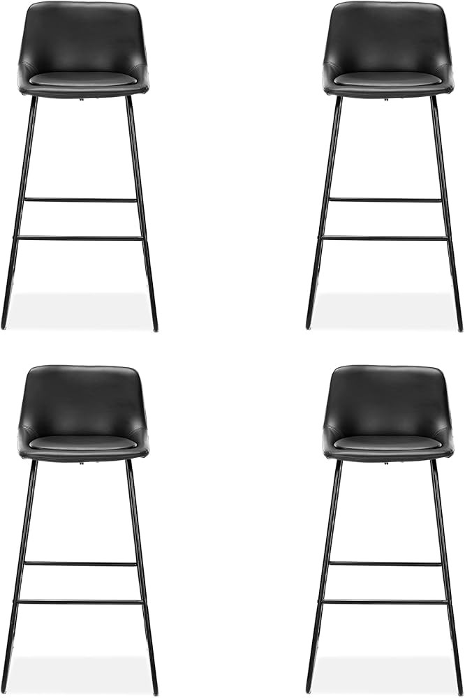 LUE BONA Counter Height Bar Stools, Mid Century Modern 24" Faux Leather Bar Stools Set of 4, Upho... | Amazon (US)