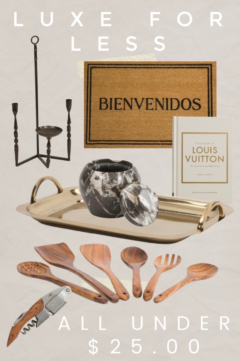 Luxe for less… all of these finds are under $25 and look so much more expensive than they are.

From kitchen staples to styling pieces, these are the little details that instantly elevate your home without a big price tag.

I love mixing pieces like this in for that collected, high-end feel.

#LTKHome #LTKSaleAlert #LTKSeasonal