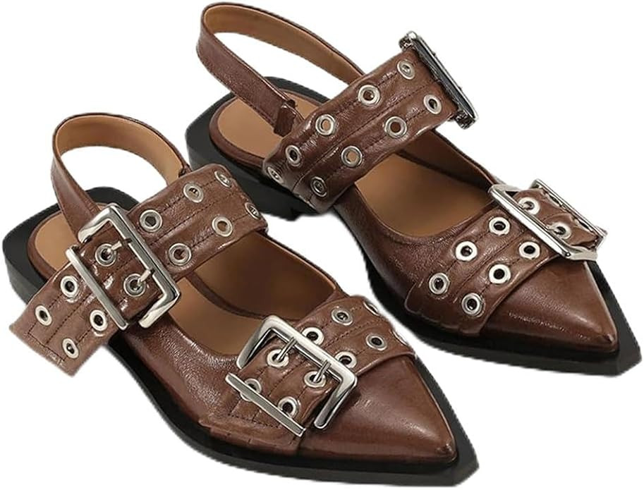 Aimery Women Buckle Ballet Flats Pointed Toe Slingback Wide Flat Casual Comfortable Ballerina Blo... | Amazon (US)