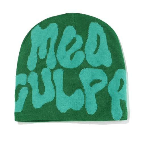 KieTeiiK Letter Print Beanie Hat - Y2K Knit Hat for Women Men, Slouchy Unisex Beanie in Green | Amazon (UK)