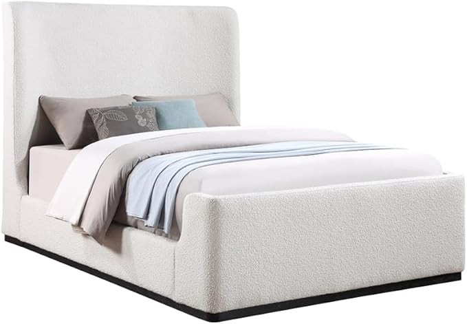 MAKLAINE Contemporary Soft Rich Cream Finish Fabric Queen Bed | Amazon (US)