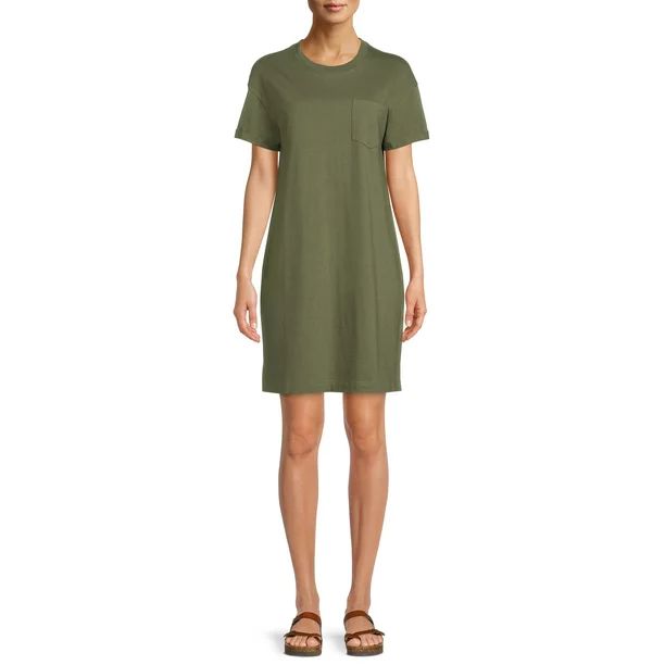 Time and Tru Women's T-Shirt Dress with Chest Pocket - Walmart.com | Walmart (US)