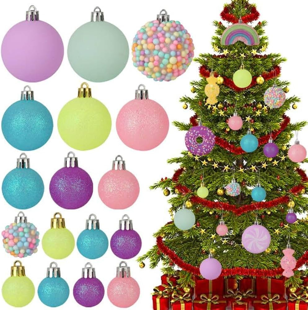 Christmas Tree Ornaments, 40 Pack Christmas Ornaments Set Pink Yellow Light Green Shatterproof Xm... | Amazon (US)