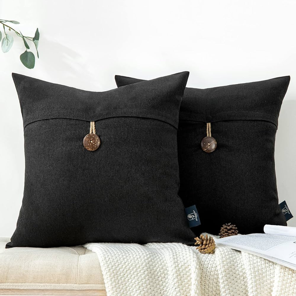 Phantoscope Pack of 2 Farmhouse Throw Pillow Covers Premium Coconut Button Vintage Linen Solid De... | Amazon (US)