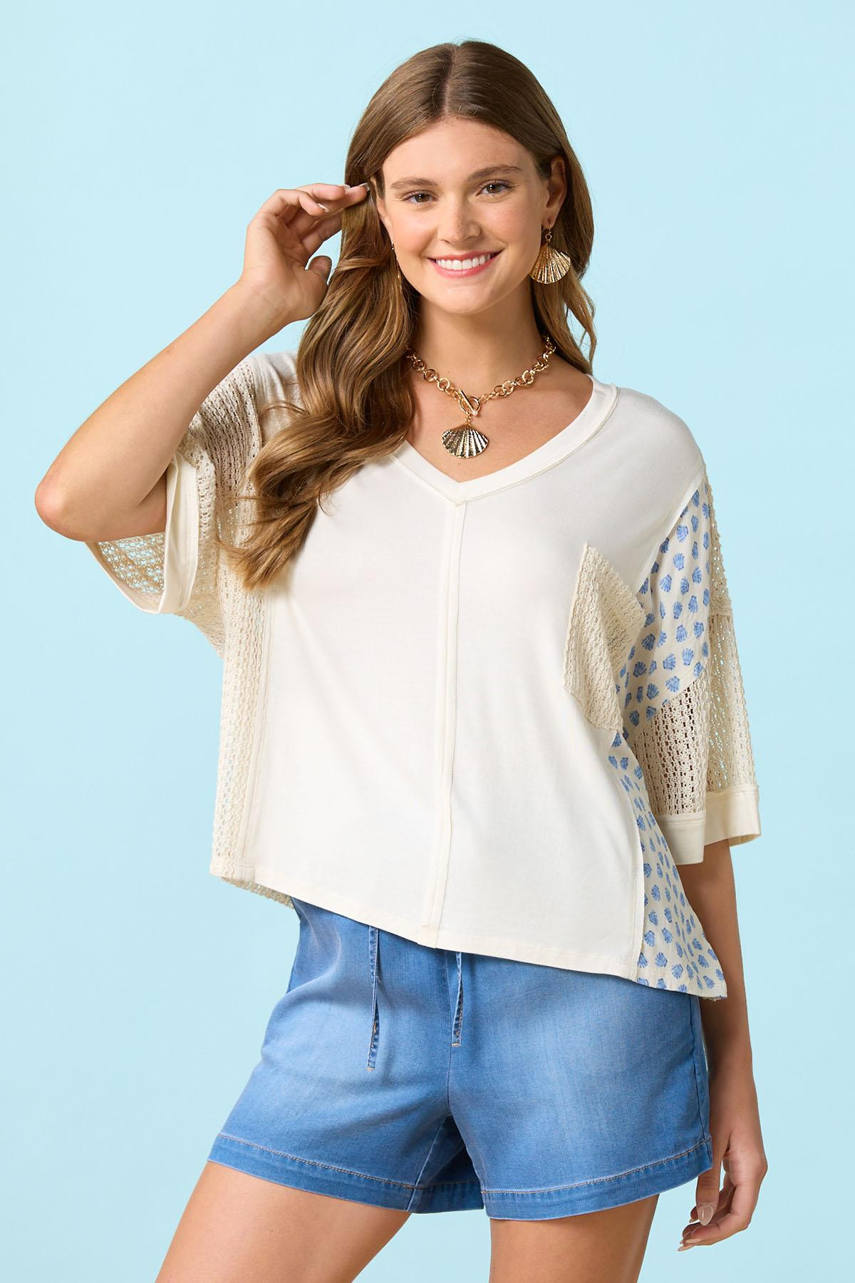 Mixed Shell Crochet Top | Cato Fashions