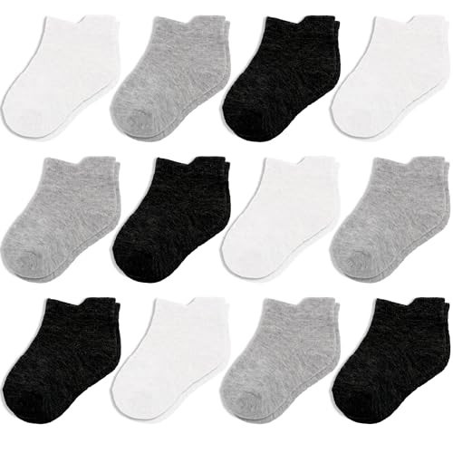CozyWay 12 Pack Ankle Cotton Baby Socks, Stretch Newborn Socks For All Day Comfort, Baby Socks 0-6 Months, Infant Socks, Black/White/Darkgray, Unisex | Amazon (US)