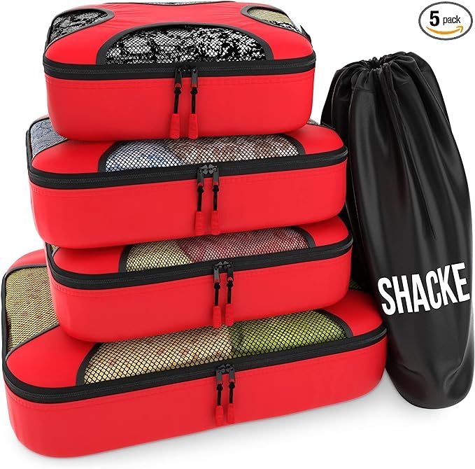 Shacke Pak - 5 Set Packing Cubes - Travel Organizers with Laundry Bag (Warm Red) | Amazon (US)