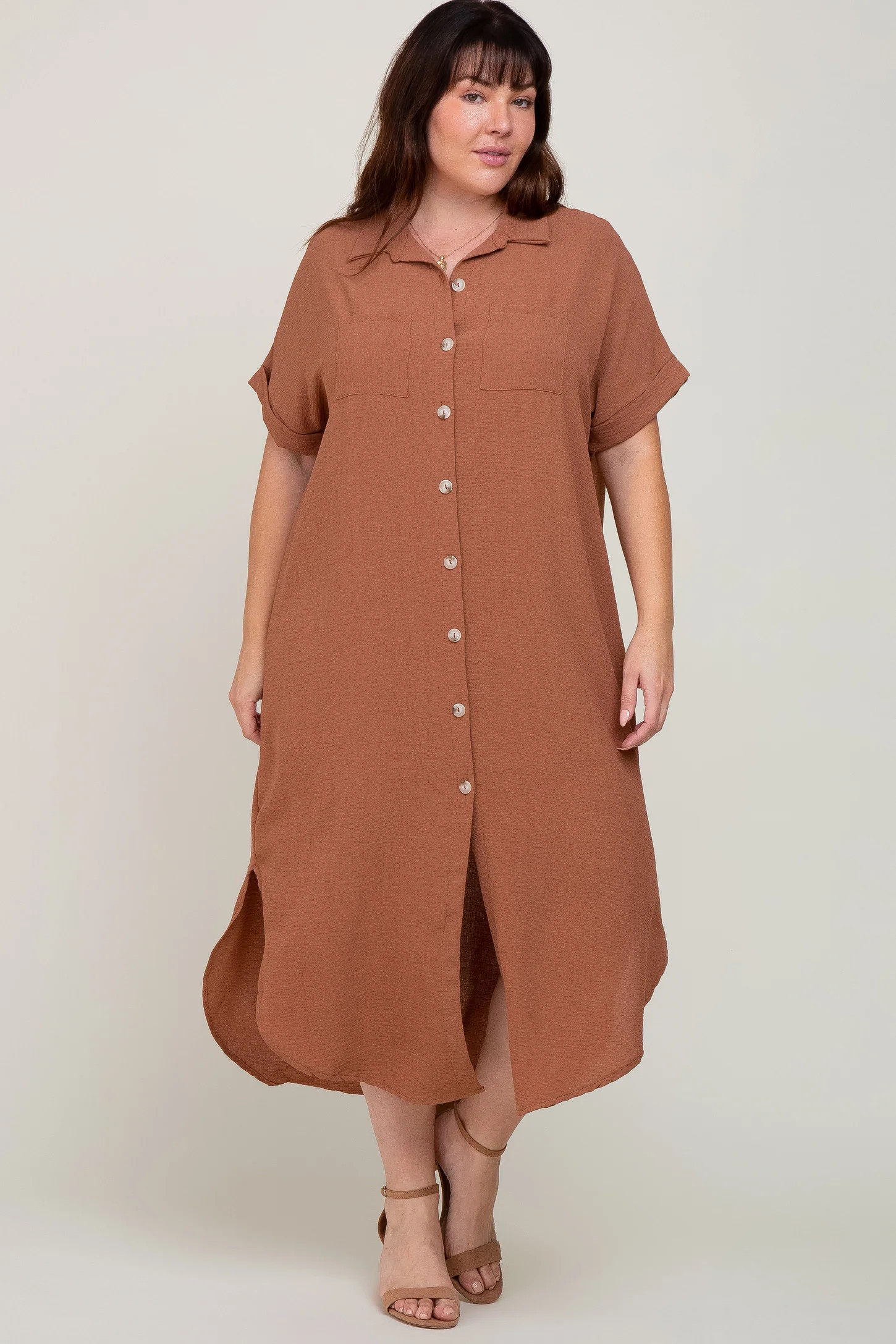 Forest Green Button Down Hi Low Plus Maxi Dress | PinkBlush Maternity
