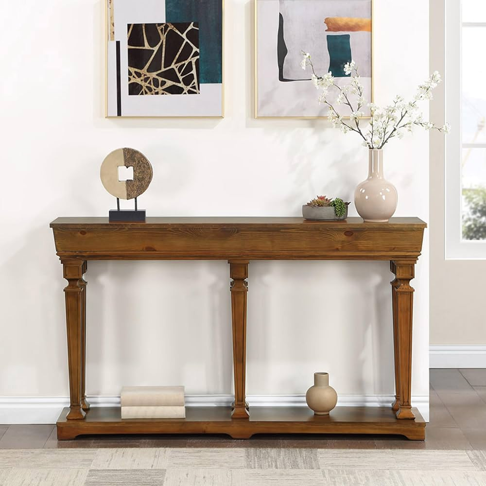 60'' Rectangular Farmhouse Tall Console Table - Hall Table with Oak Finish & 2 Tier Storage Desig... | Amazon (US)