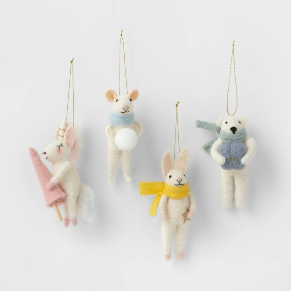 4ct Boiled Wool Animals Christmas Ornament Set Pastel - Wondershop™ | Target