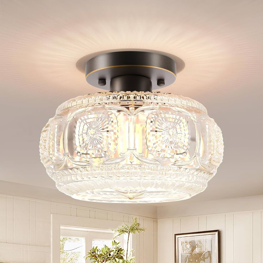 OYKYOHEI Semi Flush Mount Ceiling Light, Globe Glass Ceiling Light Fixture, Oil Rubbed Bronze wit... | Amazon (US)
