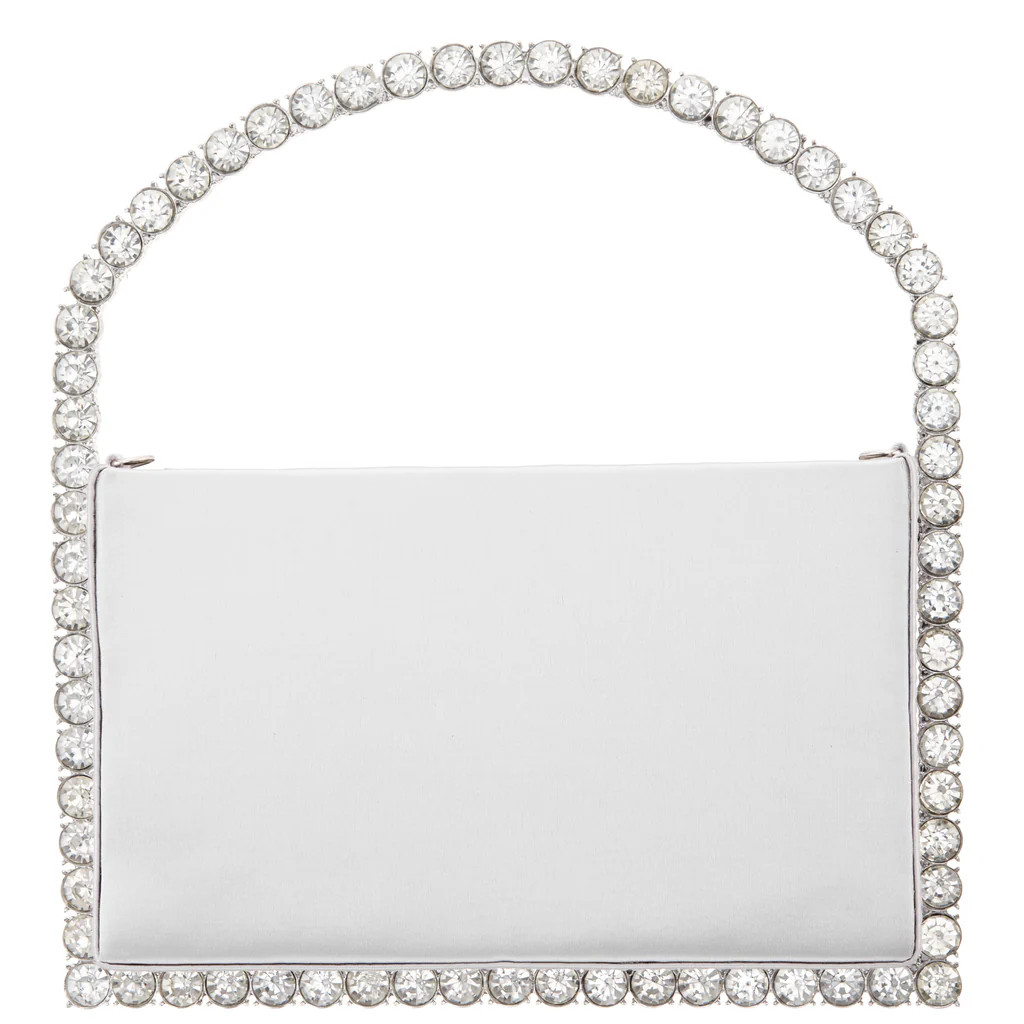 SUGAR-SILVER 
SATIN/CRYSTAL FRAME BAG | Nina Shoes