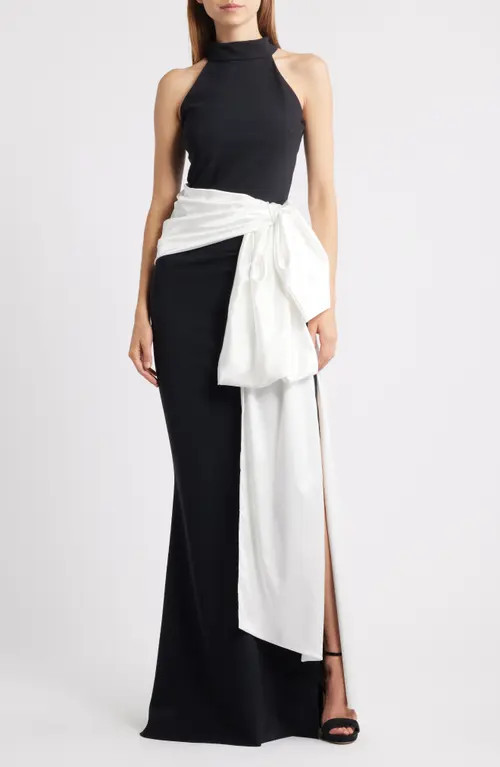 Chiara Boni La Petite Robe Sarity Bow Sleeveless Gown in Black/White at Nordstrom, Size 2 Us | Nordstrom