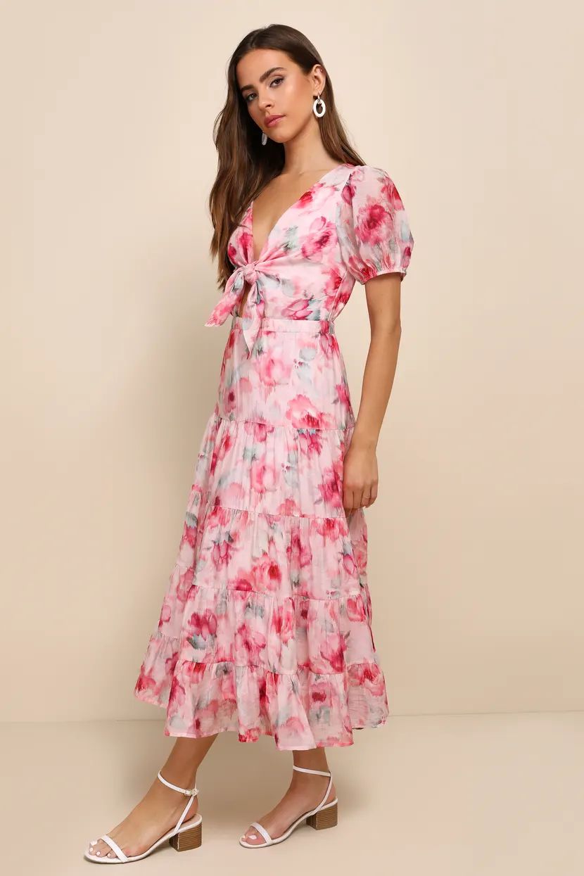 Darling Event Pink Floral Midi Dress Red And Pink Floral Dress Pink And Red Floral Dress Outfit | Lulus