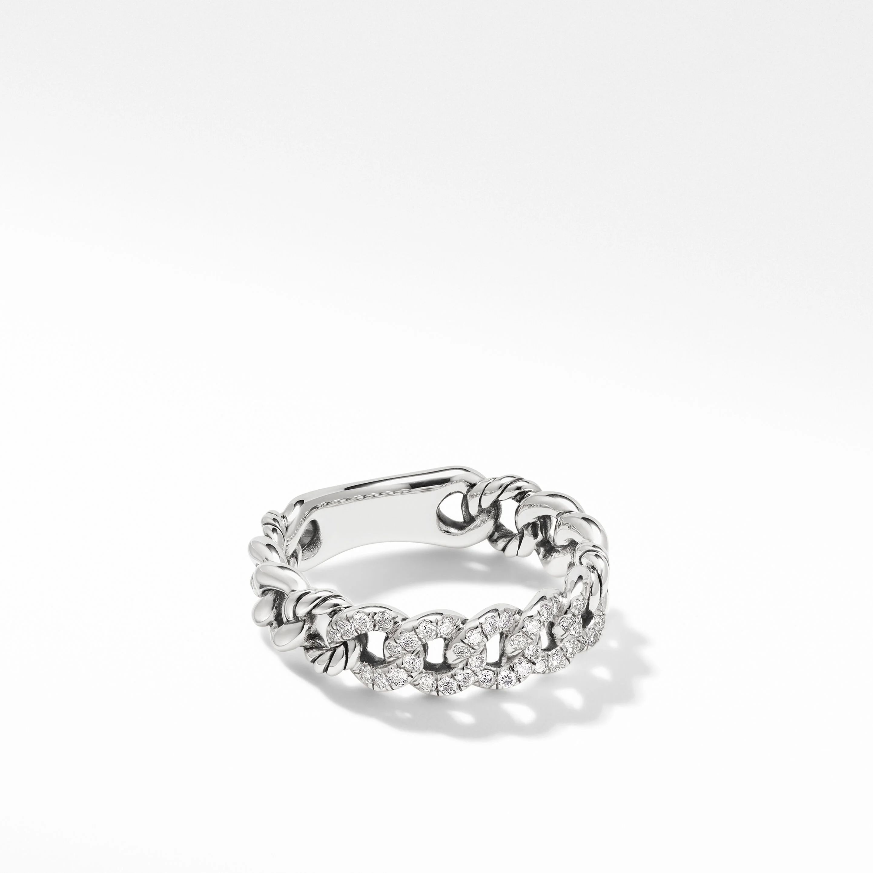 Belmont® Curb Link Band Ring in Sterling Silver with Pavé Diamonds | David Yurman