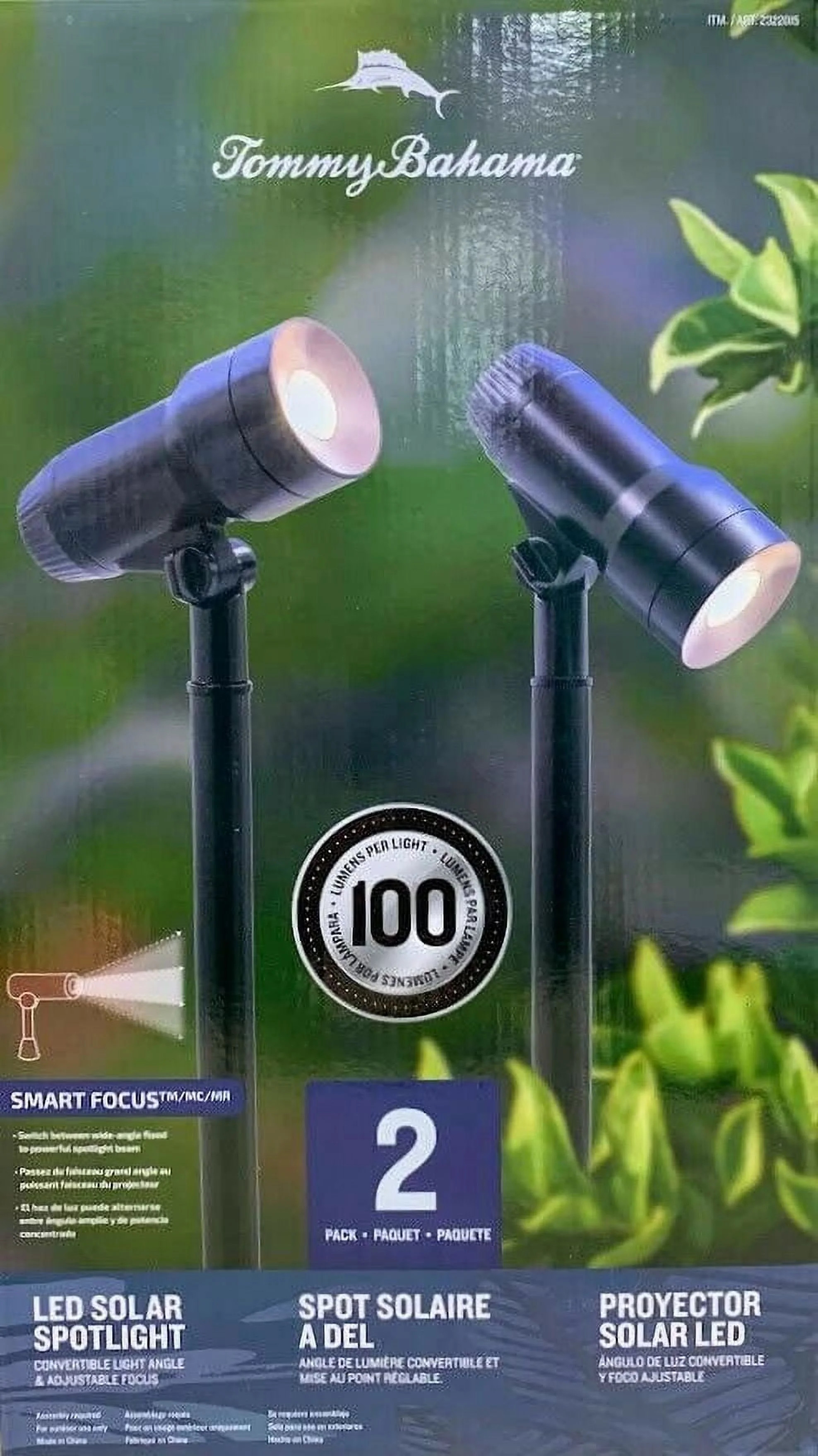 Tommy Bahama LED Solar Spotlights, Motion Sensing, Black, 2 Pack | Walmart (US)