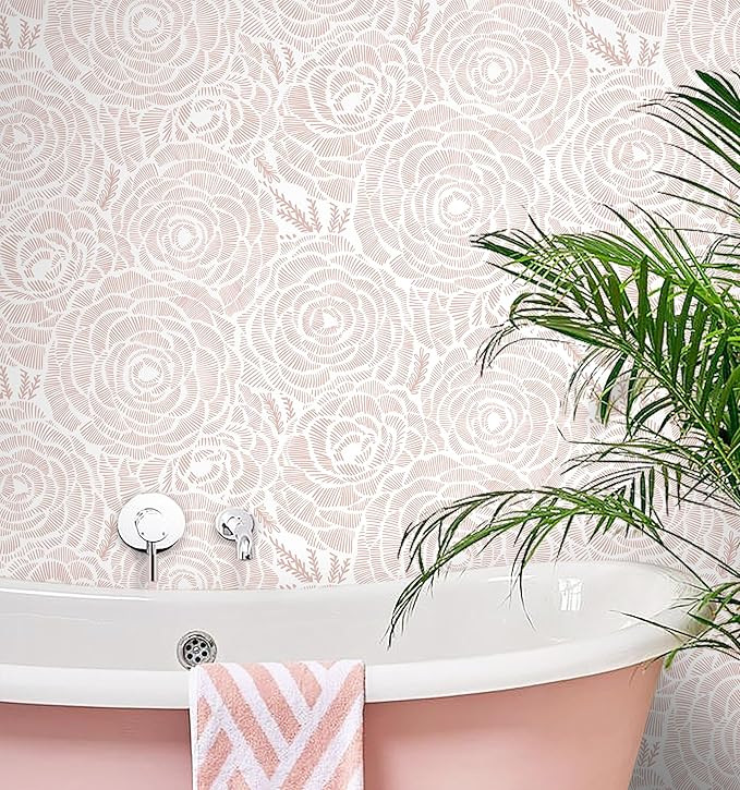 CiCiwind 118 in X 16 in Wallpaper Peel and Stick Wallpaper White and Pink Floral Contact Paper fo... | Amazon (US)