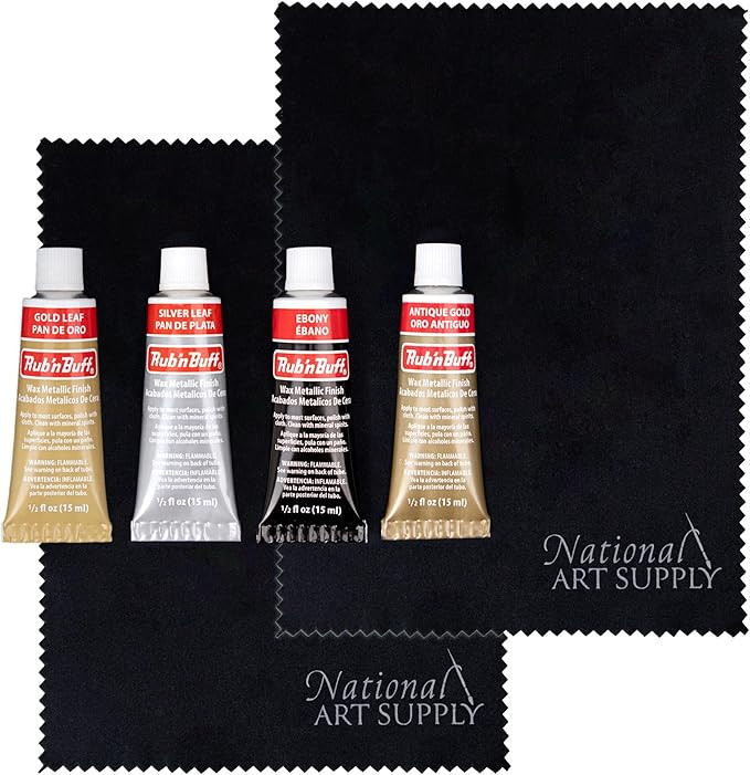 Rub n’ Buff Metallic Wax with Microfiber Cloth - Silver Leaf, Gold Leaf Ebony & Rub and Buff An... | Amazon (US)