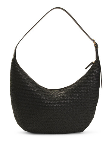 Leather Essentials Curve Handwoven Shoulder Bag For Women, Leather/Gold | TJ Maxx