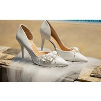 Closed-Toe Wedding Shoes Decorated With Unique Flowers & Beads. Pointed Heels Flatter Your Figure. Luxurious Party Shoes | Etsy (US)