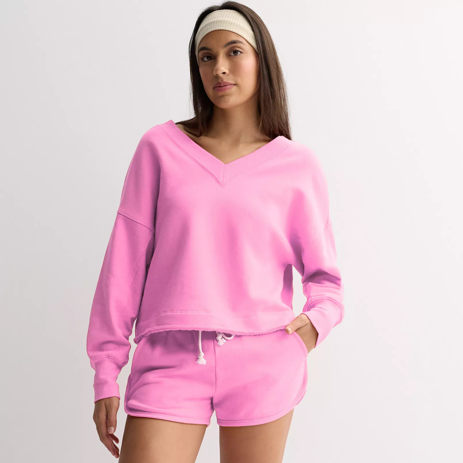 Juniors' SO® Terry Double V Neck Sweatshirt | Kohl's