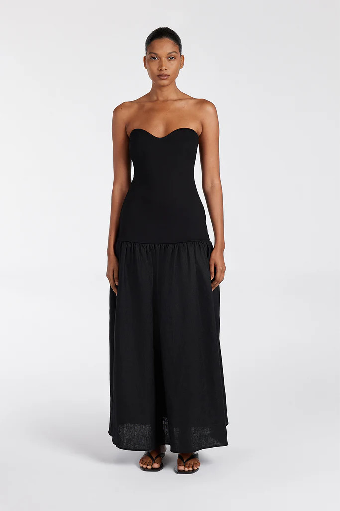 ELLISON BLACK STRAPLESS MIDI DRESS | DISSH