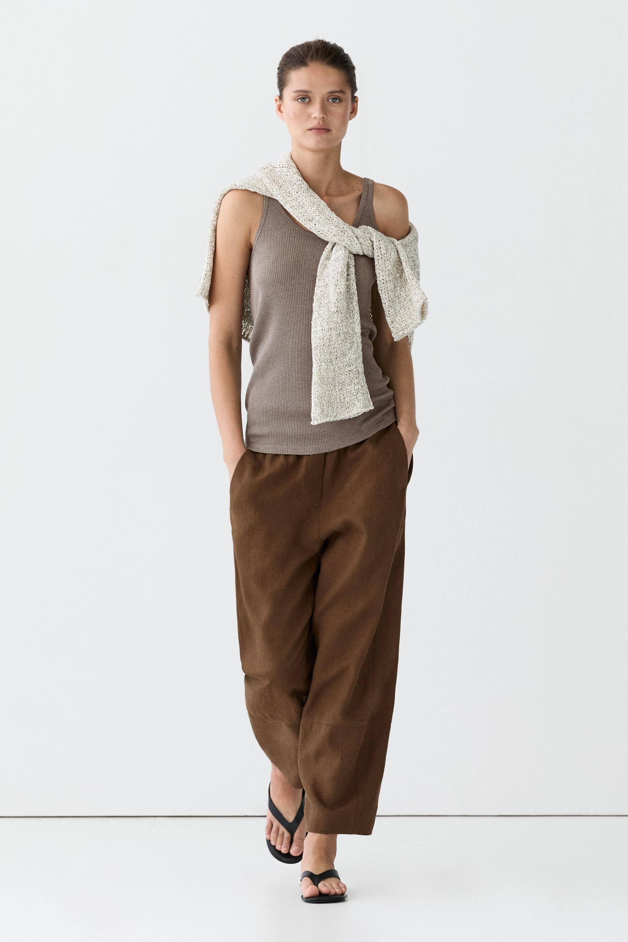 Linen pants with elastic waistband detail | Massimo Dutti US