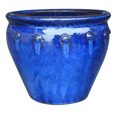 allen + roth  15.6-in W x 14.4-in H Blue Ceramic Planter with Drainage Holes | Lowe's