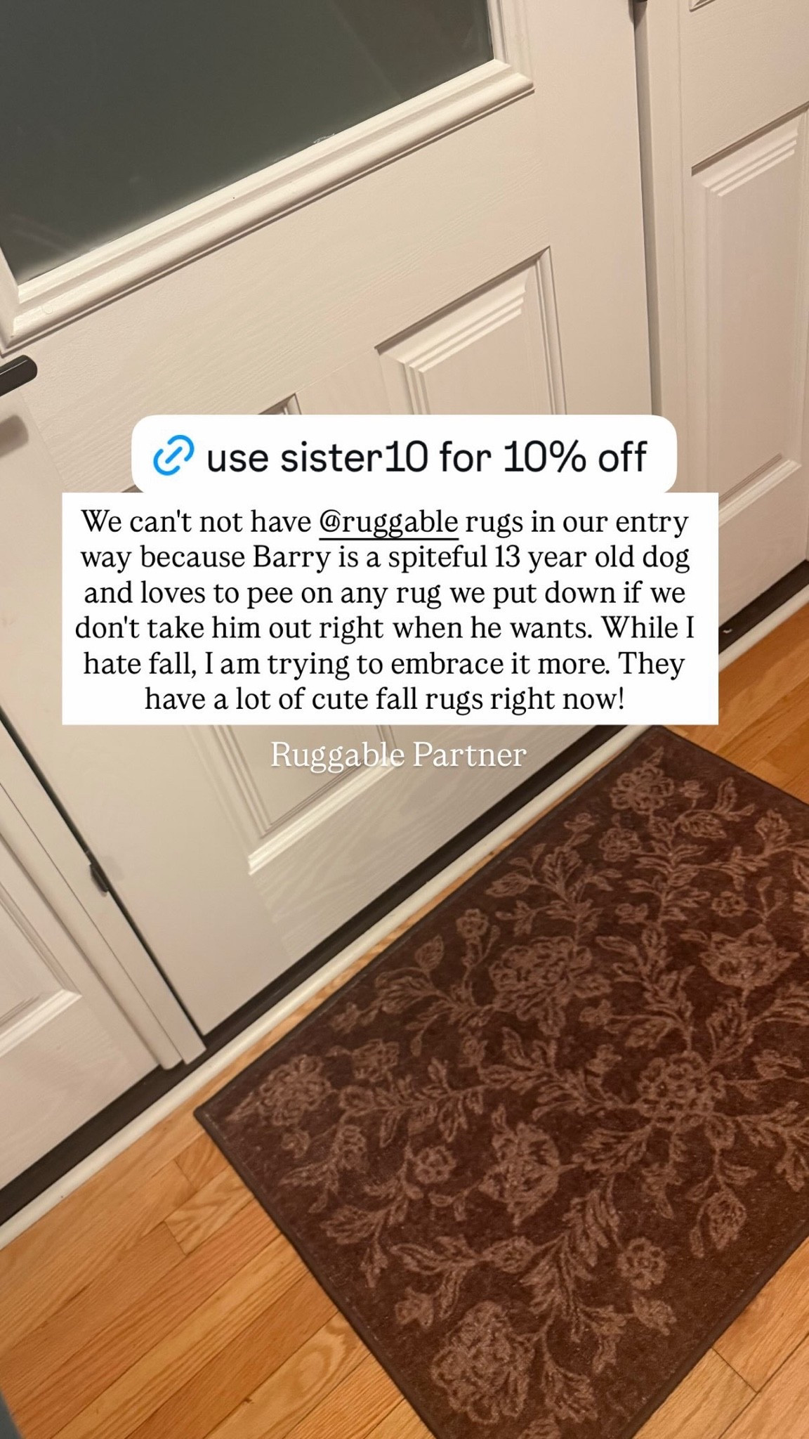 I got this new Ruggable doormat for our entryway to get more in the fall mood. We’re Ruggable partners, but even if we weren’t, I would still swear by these. The key for me? They’re ALL machine washable. Use code SISTER10 for 10% off — I linked all of the rugs Missy and I have in our homes here!

#LTKHome #LTKmomlife