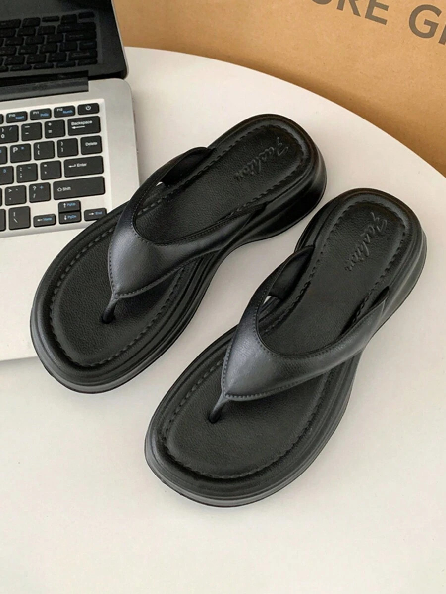 EVA New Style Women's Platform Slippers, Summer Thick-Soled Beach Slides With Wedge Heel, Non-Sli... | SHEIN