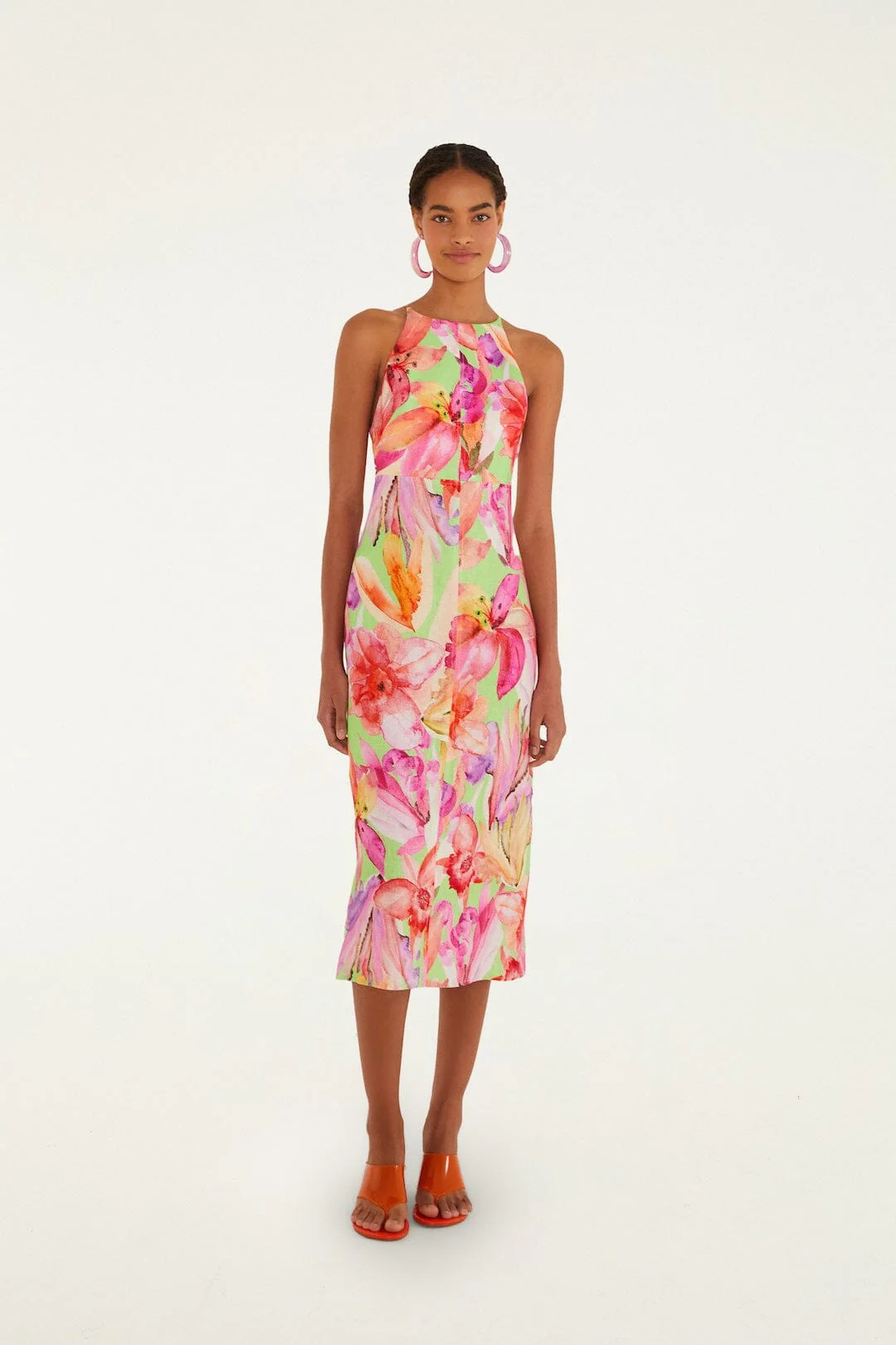Multicolor Artsy Flora Euroflax Premium Linen Midi Dress | FARM Rio | FarmRio (US)