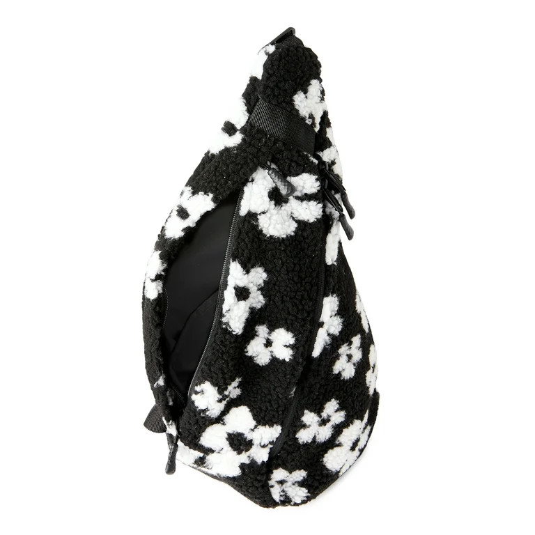 No Boundaries Women's Hands Free Zip Sling Bag Black and White Floral | Walmart (US)
