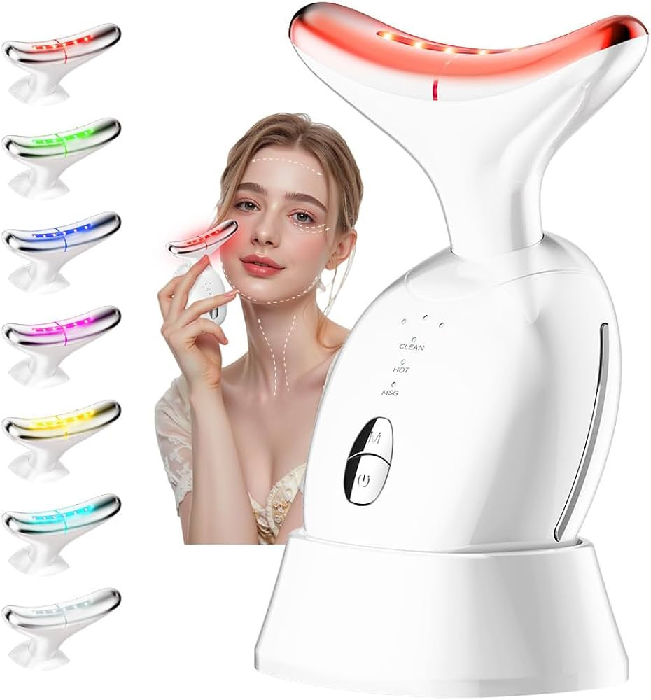 7 Color Facial Massager for Face and Neck, Portable Face Sculpting Tool with Vibration (White) | Amazon (US)