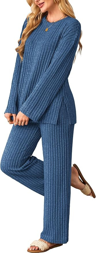 Womens Sets 2 Piece Outfits Matching Lounge Set Cozy Knit Pajamas Oversized Loungewear Fall Winte... | Amazon (US)