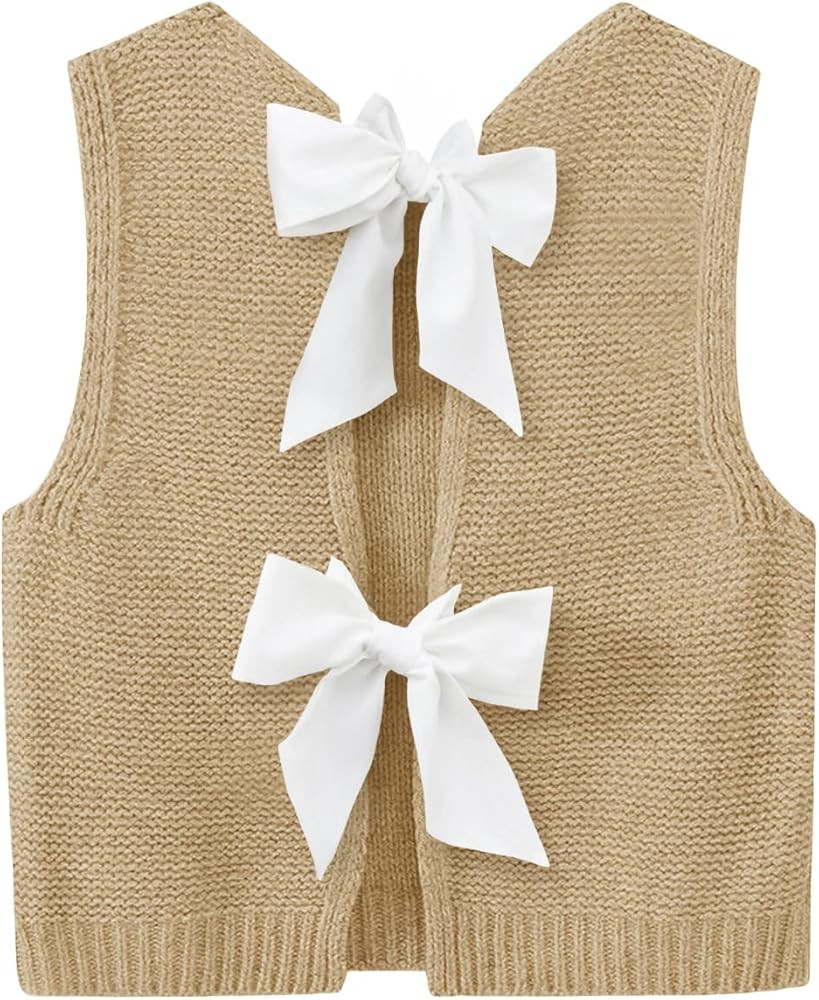 Imily Bela Womens Sweater Vest Top Summer Bow Tie Back Sleeveless Casual Knit Crop Tank Tops | Amazon (US)