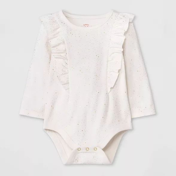 Baby Girls' Foil Ruffle Long Sleeve Bodysuit - Cat & Jack™ Off-White | Target